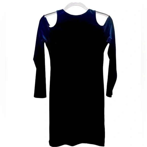 Aqua Velvet Cold Shoulder Dress in Navy Blue Size Large - Picture 4 of 4